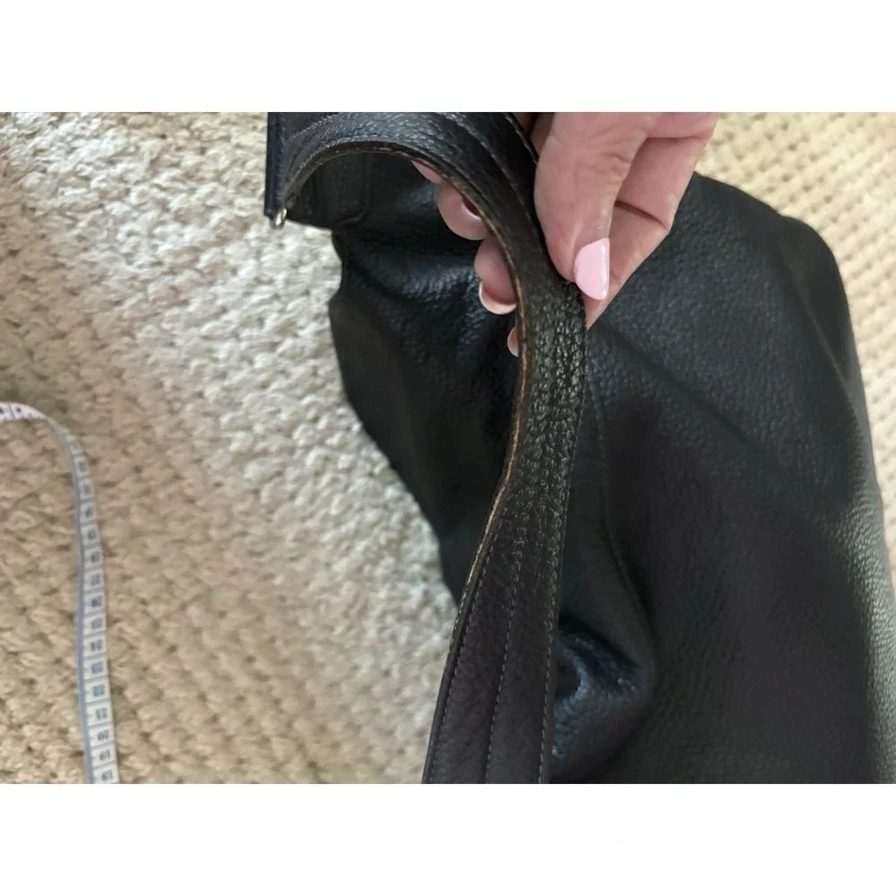 Furla Vintage Y2K Black Leather Slouchy Hobo Bag Silver Ring Logo Flap